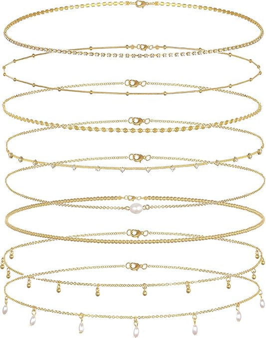 Tornito 8Pcs Waist Belly Chain CZ Heart Pearl Snake Bead Sequin Paperclip Belly Chain Summer Beach Sexy Body Chains Jewelry Accessories for Women Adjustable