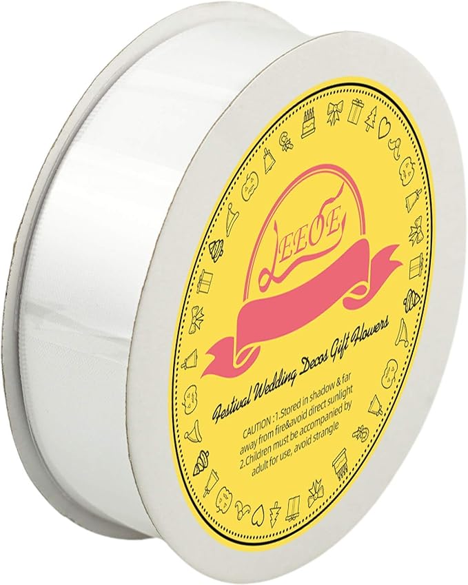 LEEQE Double Face Satin Ribbon 1 inch X 25 Yards Polyester White Ribbon for Gift Wrapping Very Suitable for Weddings Party Hair Bow Invitation Decorations and More