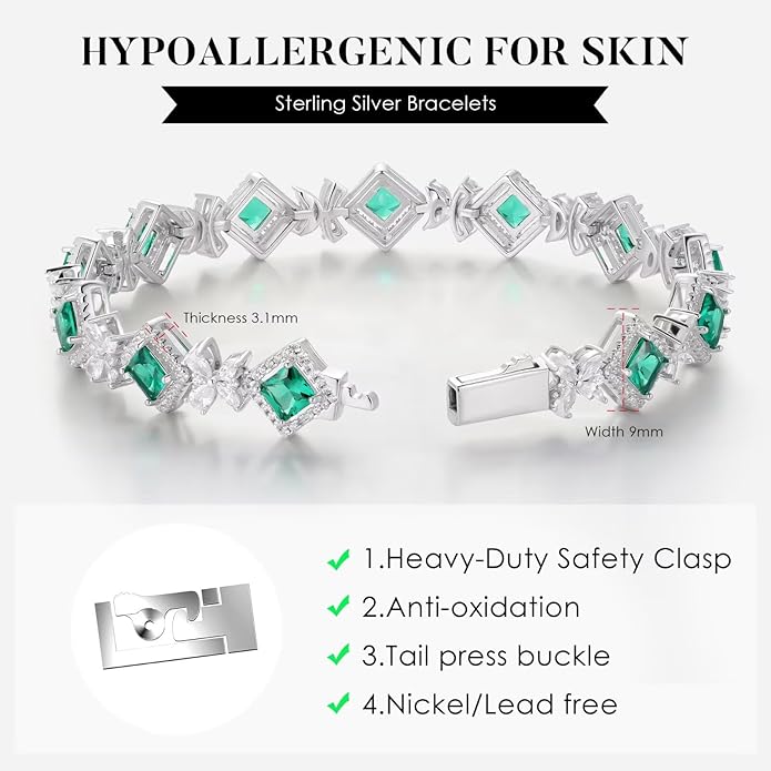 Iefil Tennis Bracelets for Women - 925 Sterling Silver Birthstone Tennis Bracelet, Anniversary Birthday Gifts, Birthstone Jewelry for Women Wife Mom Daughter