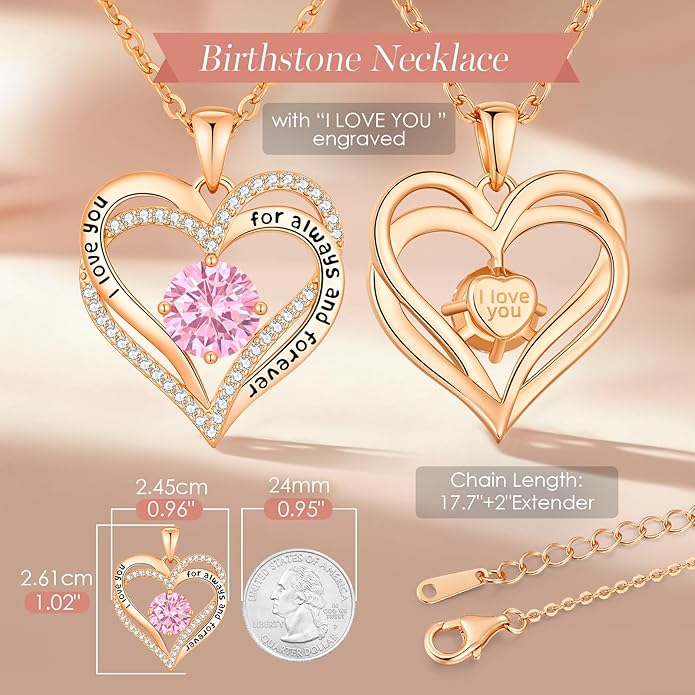 CDE Forever Love Heart Necklaces for Women, Mom, Girlfriend, Wedding Anniversary Birthday Mother Day Christmas Day Gift for Wife Girlfriend Jewelry with Birthstone Pendant