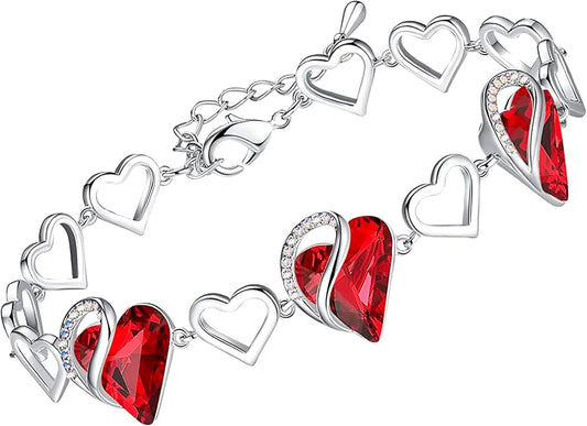 Leafael Infinity Love Heart Link Bracelets, Birthstone or Healing Stone Crystal Bracelet for Women, Silver Tone Jewelry Gifts for Her, 7-inch Chain and 2-inch Extender