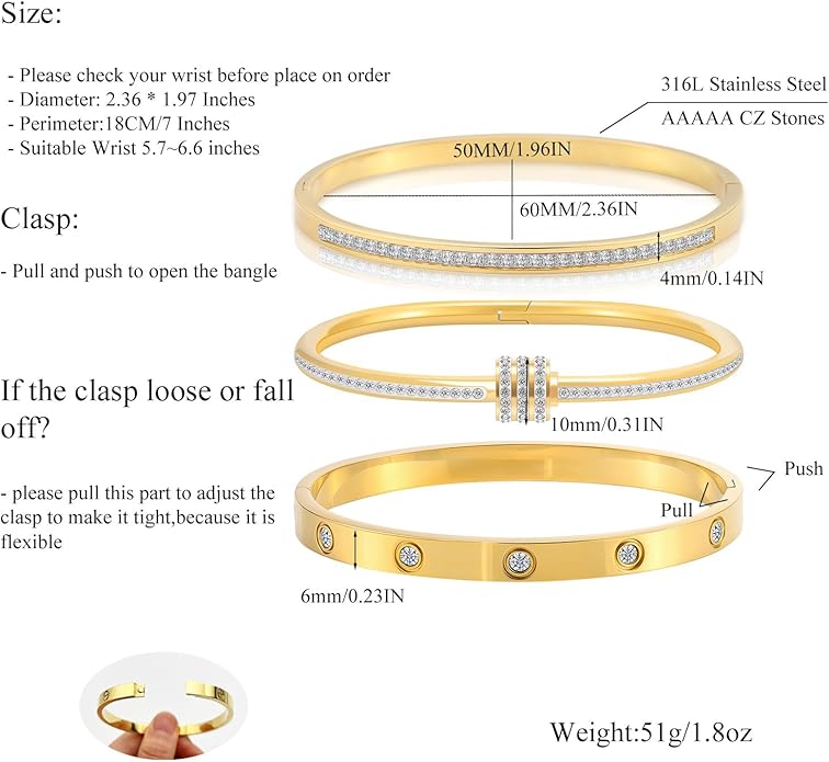 Gold Bracelets for Women - Stackable Bangles with Friendship & Love Theme - Stainless Steel Jewelry Gift for Her