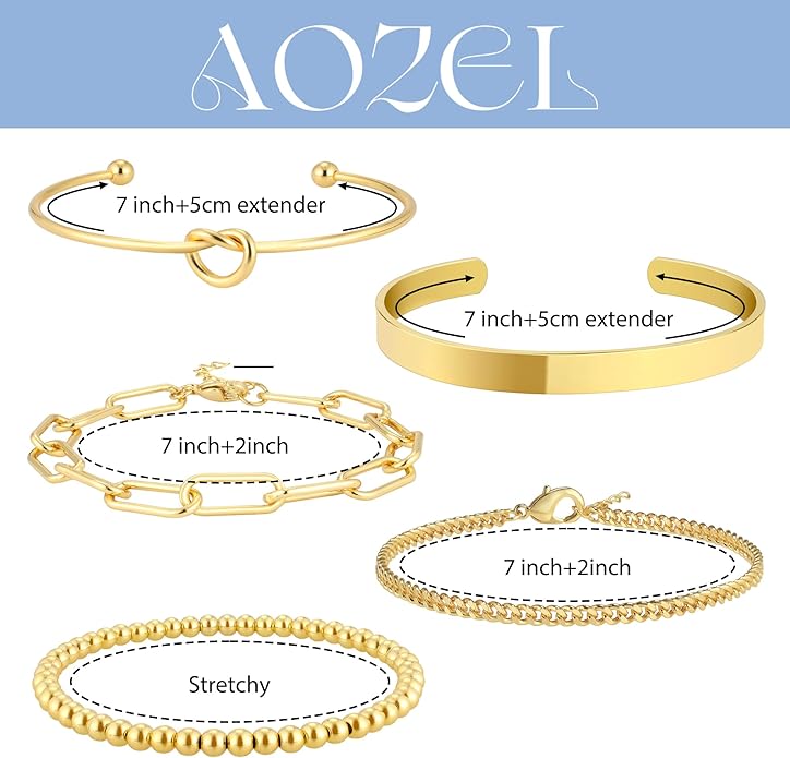 AOZEL Gold Plated Bracelets for Women Stack,Bangle Cuff Bracelet Set Non Tarnish Jewelry for Women Trendy