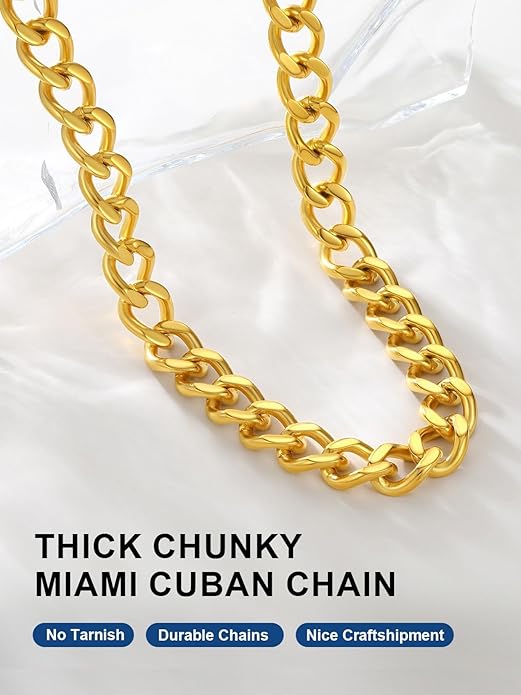 ChainsPro Cuban Link Chain for Women,Stainless Steel Chunky Necklace Silver/Gold Plated Thick Chain Choker, 12/16/20 mm Width,18" and 20" Punk Hip Hop Trendy Non Tarnish Jewelry Gifts