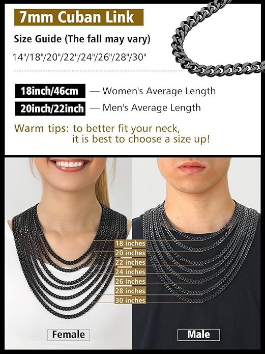 FindChic Men Curb Chain Necklace 18K Gold Plated/Stainless Steel/Black Chunky Double Tight Cuban Link Hip Hop Neck Chains for Men Boys 3.5MM/5MM/6MM/7MM/9MM/12MM 14''-30'' 8 Length Options (Send Gift Box)