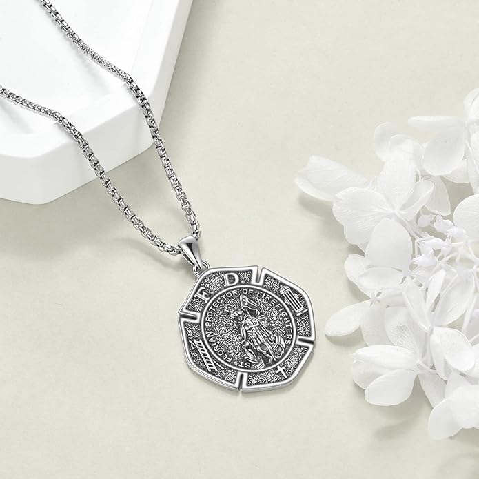 YFN Patron Saint Necklace Sterling Silver Amulet Medal Pendant Religious Protector Jewelry Gifts for Women Men