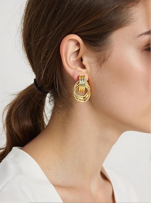 Trendy 14K Gold Plated Knot Earrings are Thick and Charming Pendant Earrings for Women They are Lightweight Hypoallergenic Fashion Accessories Jewelry Gifts for Women