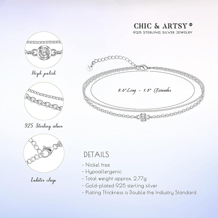 CHIC & ARTSY 925 Sterling Silver Ankle Bracelet Multilayer Anklets for Women Satellite, Star, Cross, Circle, Butterfly, Teardrop, Oval Disk Layered Anklet Beach Jewelry