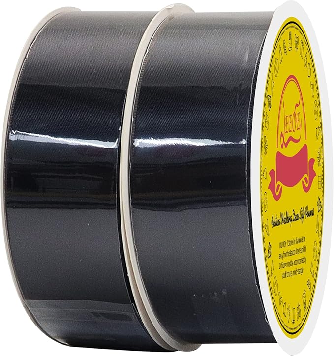 LEEQE 100 Yards Black Satin Ribbon Polyester Ribbon for Gift Wrapping Very Suitable for Weddings Party Hair Bow Invitation Decorations and More（1-1/2 inch X 50Yards X 2 Roll）