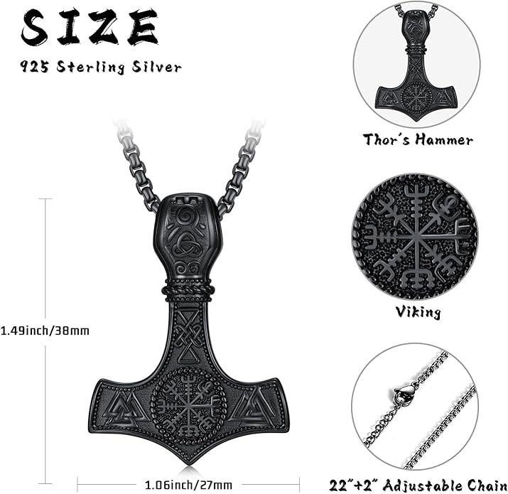 KoyeKei Viking Necklace for Men 925 Sterling Silver Viking Norse Pagan Jewelry Gifts for Women