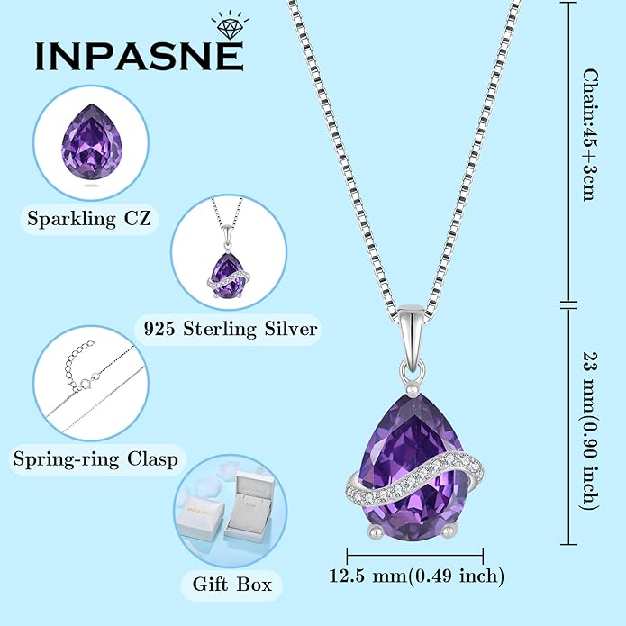 Teardrop Necklace for Women 925 Sterling Silver Birthstone Necklace Pendant Jewelry Gifts for Her