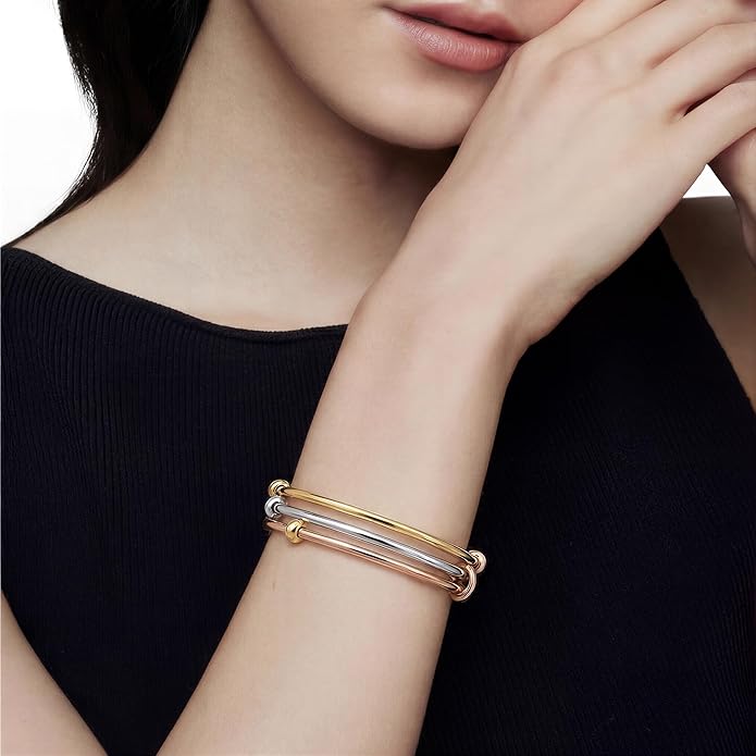 Musishiyu Gold Bracelets for Women Stacking Bangle - 18K Mixed Metal Tri-Color Rolling Interlocking Bands, Cubic Zirconia Fidget Anxiety Jewelry, Valentine's Galentine's Day Gifts (Love, Loyalty, Friendship)