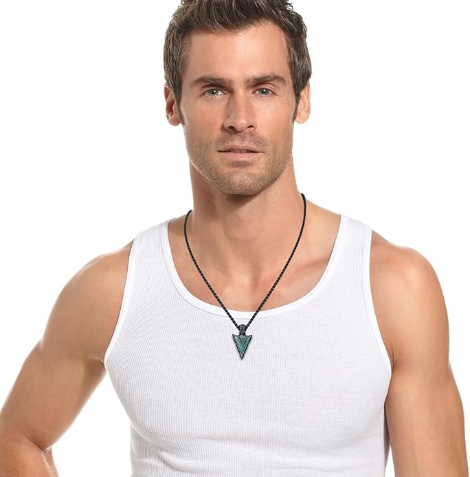 Suiknsn Arrowhead Necklace for Men Women 925 Sterling Silver Turquoise Malachite Celtic/Eye of Horus/Viking Arrow Pendant Amulet Jewelry Gifts Native American Necklace