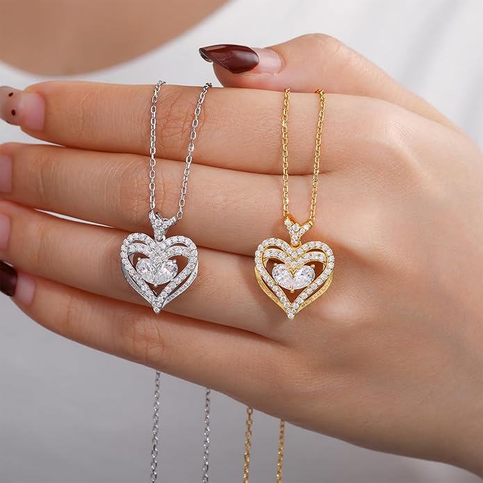 Moissanite Heart Necklace for Women, 18K White/Yellow Gold-Plated 925 Sterling Silver Pear Cut Moissanite Imitation Diamond Pendant Eternity Love Gifts for Her, Anniversary, Birthday, Wedding - to My Wife, Mom