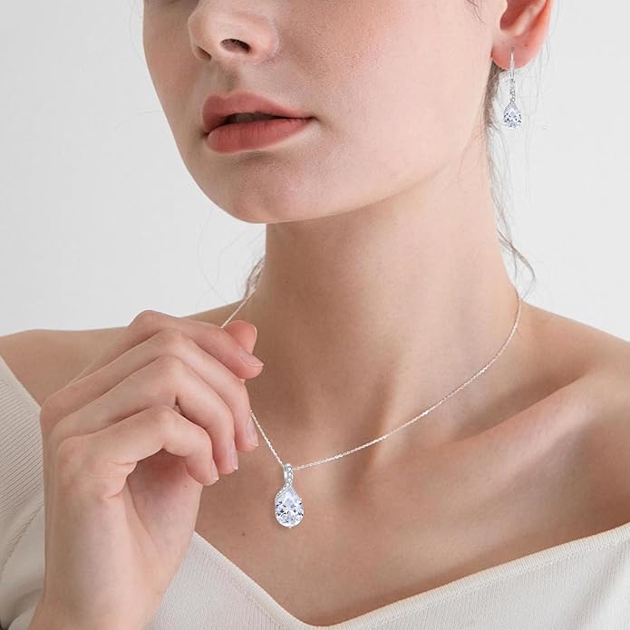 April Birthstone Earrings and Necklace Set 925 Sterling Silver Hypoallergenic Jewelry Set for Women Her