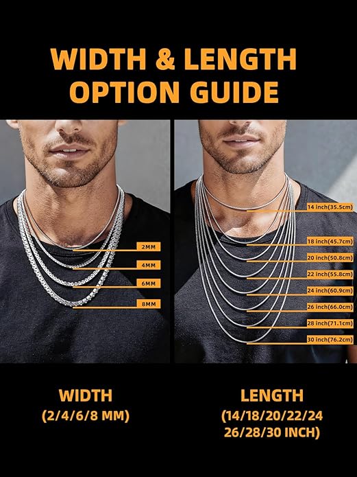 Bestyle 18K Gold Plated/Silver/Black Chain for Men, Hypoallergenic 2/4/6/8mm Stainless Steel Flat Link Chain Necklace for Men & Women Hip Hop Jewelry, 14-30"