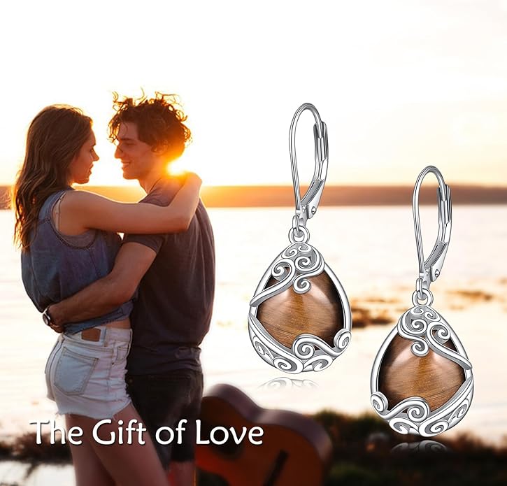 Moonstone Filigree Drop Dangle Teardrop Earrings 925 Sterling Silver Moonstone Leverback Earrings for Women Jewelry Gifts