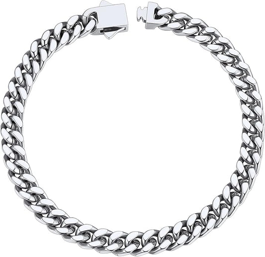 ChainsHouse Stainless Steel Cuban Link Bracelet for Men, 5mm/7mm/9mm/12mm Width, 7.5"/8.3"/9" Length, Black/18K Gold Plated Chain Wrist Bracelets for Men, with Gift Box