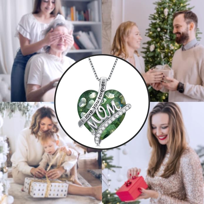 Mothers Day Gifts for Mom s925 Sterling Silver I Love You Forever Love Hear Mon Pendant Necklace with 12 Birthstone Jewelry Birthday Christmas Gifts for Women Grandma Mom Nana From Duaghter Son