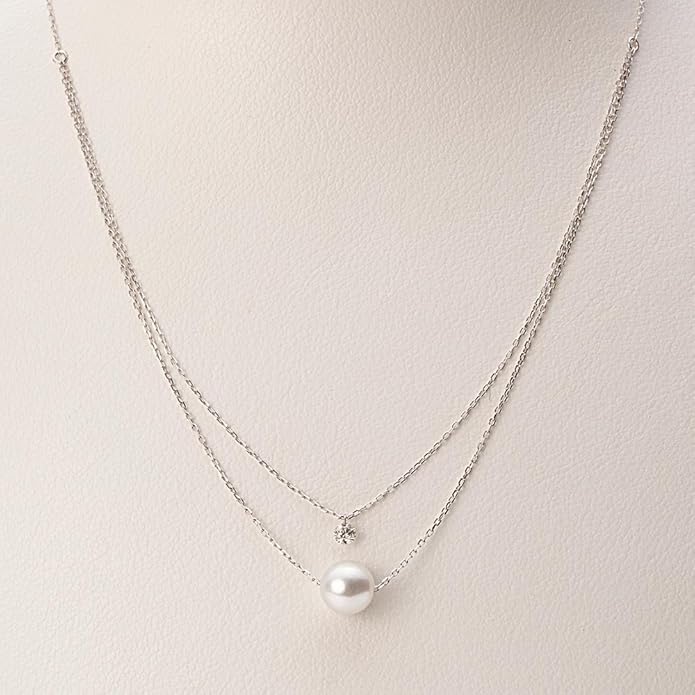 Japanese 7.0mm Akoya Cultured Pearl with Diamond Pendant Necklace for Women with White Gold | Classy Design Excellent Gift | Pearl Necklace