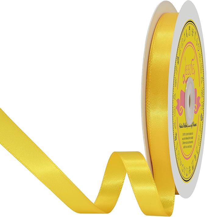 LEEQE Double Face Maize Yellow Satin Ribbon 1/2 inch X 50 Yards Polyester Maize Yellow Ribbon for Gift Wrapping Very Suitable for Weddings Party Hair Bow Invitation Decorations and More