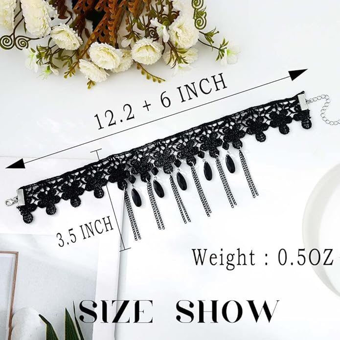 Gothic Black Choker Necklace Lace Collar Necklace Black Crystal Pendant Necklace Halloween Necklaces for Women