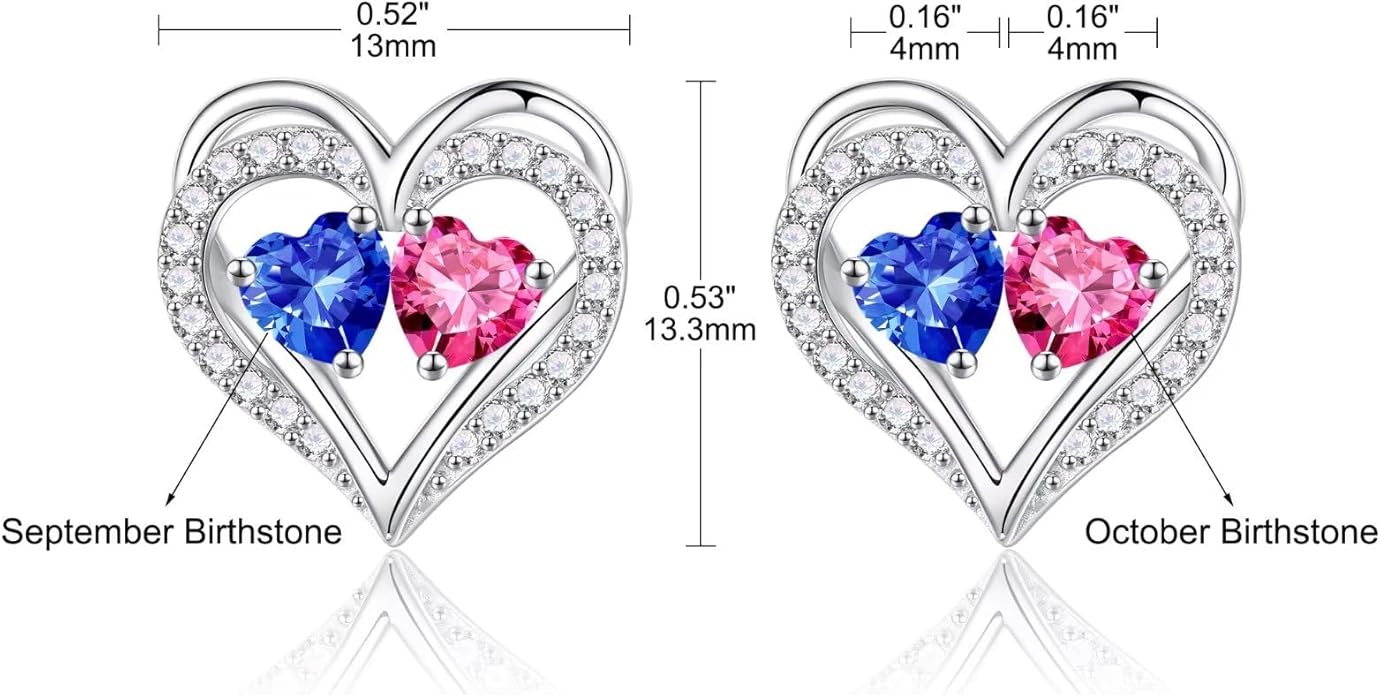 Iefil Birthstone Earrings for Women - 925 Sterling Silver Heart Earrings Anniversary Birthday Gifts for Women Wife Girlfriend Mom