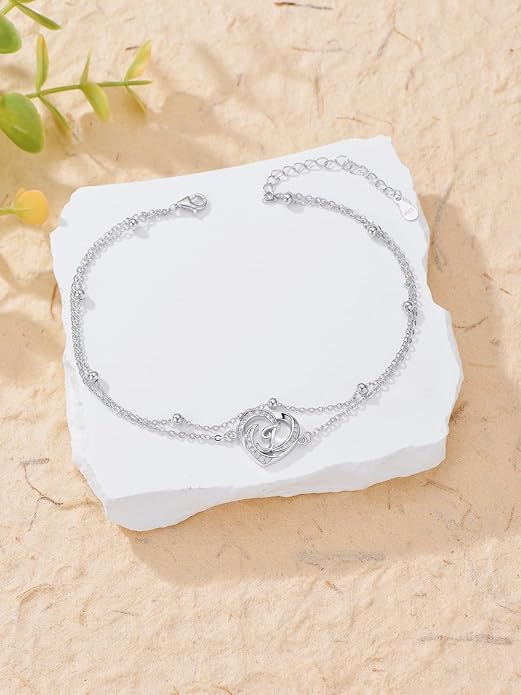 Dorunmo Initial Anklet 925 Sterling Silver Letter A-Z Layered Heart Anklet Beach Jewelry Birthday Gifts for Women