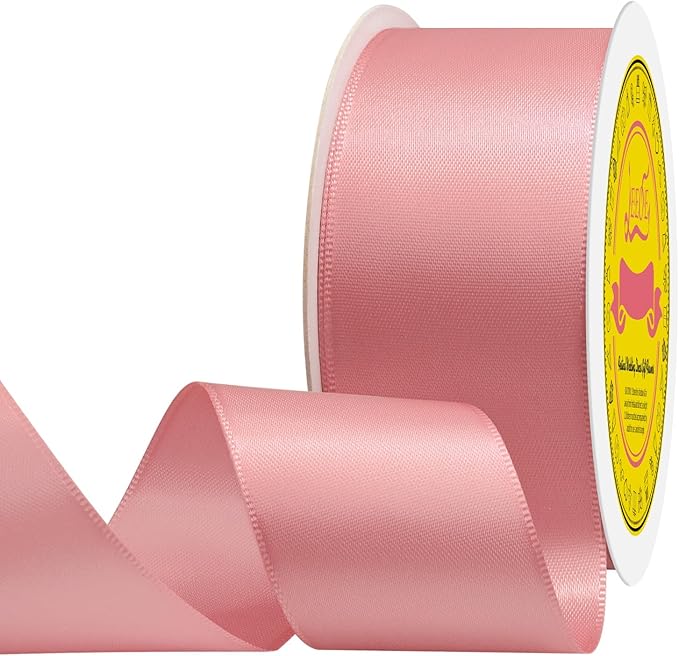 LEEQE Double Face Dusty Pink Satin Ribbon 1-1/2 inch X 25 Yards Polyester Dusty Pink Ribbon for Gift Wrapping Very Suitable for Weddings Party Hair Bow Invitation Decorations and More