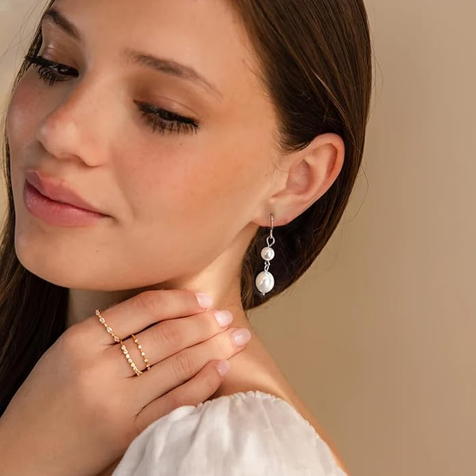 Long Pearl Earrings for Women 18K Gold Plated Hypoallergenic Lightweight Pearl Dangle Drop Earrings for Wedding Elegant Jewelry for Bridal Christmas Gift