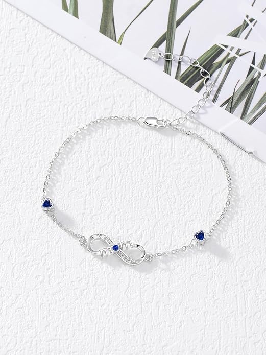 Dorunmo Infinity Bracelet Mom Bracelet 925 Sterling Silver 14K Gold Plated Infinity Heart Anklet for Women Christmas Jewelry Gifts for Wife Mom Daughter
