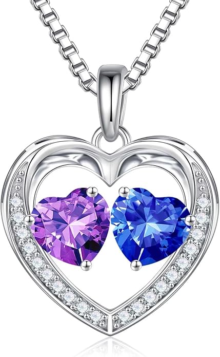 Iefil Christmas Gifts for Women Wife - 925 Sterling Silver Heart Birthstone Necklace, Anniversary Birthday Gifts for Women Wife Girlfriend Mom, Birthstone Jewelry Gift for Her