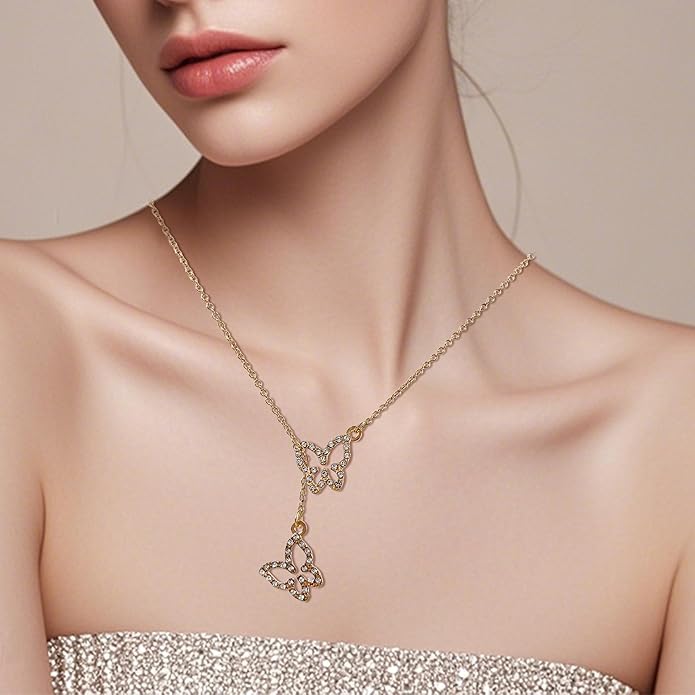 Irregular Y2k Long Y-shaped Necklace with Zircon Inlaid Sparkling Brick Tassel Pendant Double-Layer Chain High-end Fashion Accessory Women's