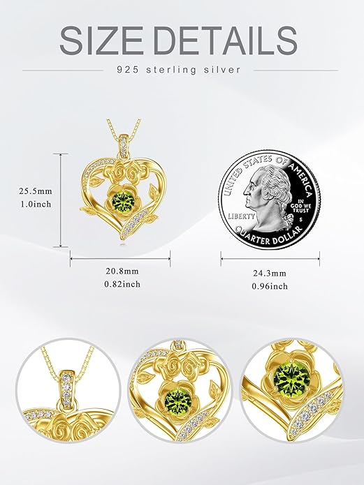 Midari 18K Gold Heart Birthstone Necklace for Women Rose Pendant Birthday Jewelry Gifts for Wife Her Daughter Mom