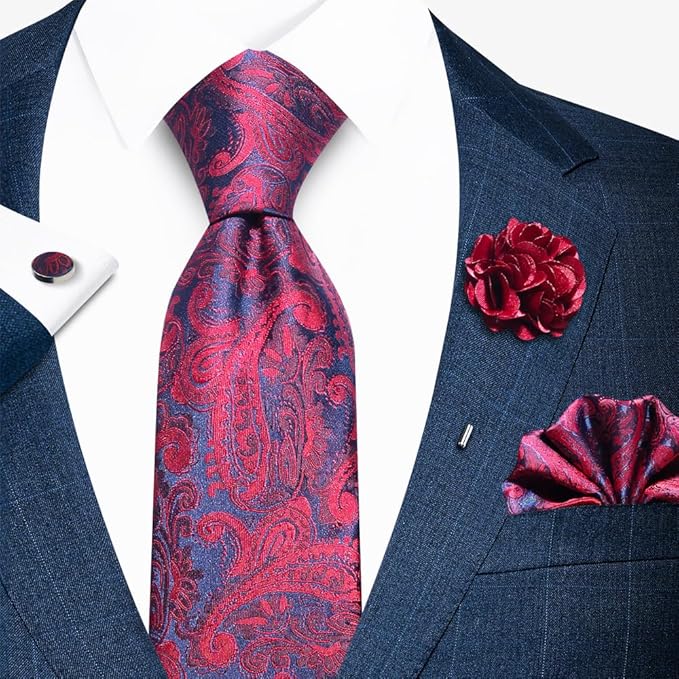 joy alice Ties Set Men Mixed Color Necktie Handkerchief Cufflinks Brooch 3.15 Formal