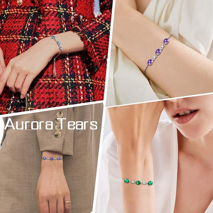 Aurora Tears 925 Sterling Silver 12 Birthstones Necklace/Earring/Ring/Bracelet Women Birthstone Pendant Crystal Fashion Birthday Jewelry Christmas Gift for Girls Women