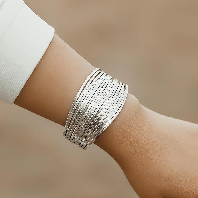 FANCY SHINY Boho Leather Wrap Bracelet Stackable Layered Bangle Cuff with Magnetic Clasp
