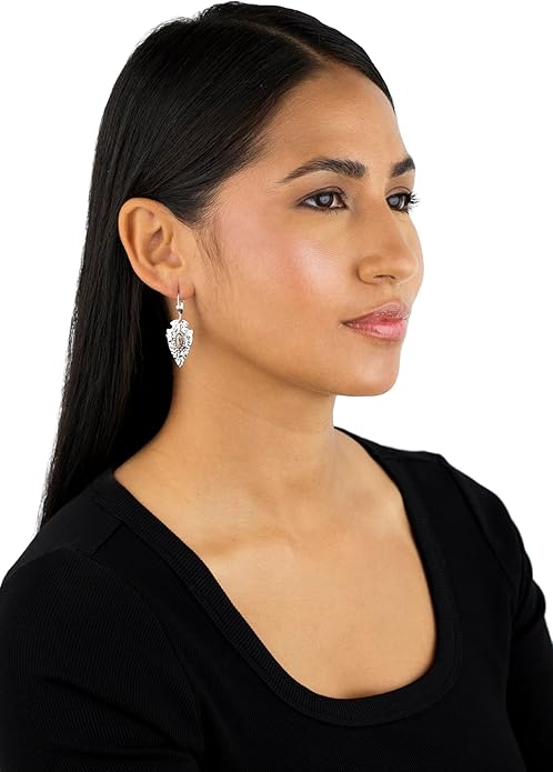 American West Jewelry Fritz Casuse Sterling Silver Arrowhead and Genuine Gemstone Lever Back Earrings