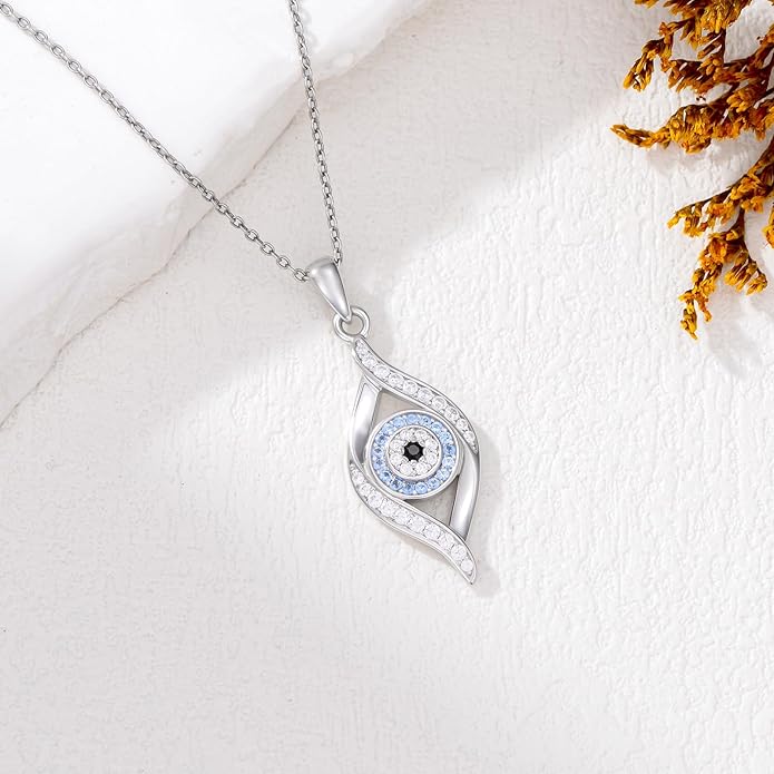 Evil Eye Necklace 925 Sterling Silver Nazar Eye Pendant Necklace Protection Amulet Jewelry Gifts for Women Men