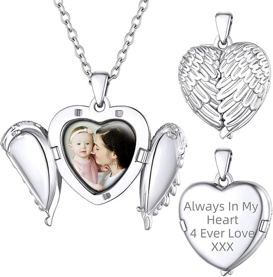 Supcare Locket Necklace That Holds Pictures-Engraved Photo Pendant Custom Jewellery Gifts for Men Women (with Jewellery Gift Box)