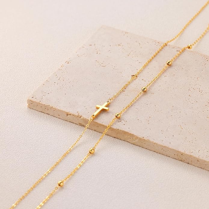 Cross Necklace for Women Dainty 14K Real Silver Gold Plated Layered Cross Pendant Necklace Stack Simple Trendy Cute Charm Choker Necklaces Jewelry Gift for Women Teen Her