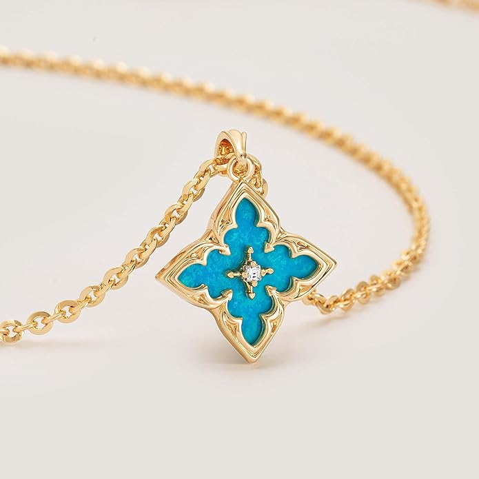 Fettero Gold Clover Necklace for Women Dainty 14K Gold Plated CZ Pendant Necklace Adjustable Chain Choker Charm Colorful Clover Pendant Lucky Necklaces for Women Jewelry