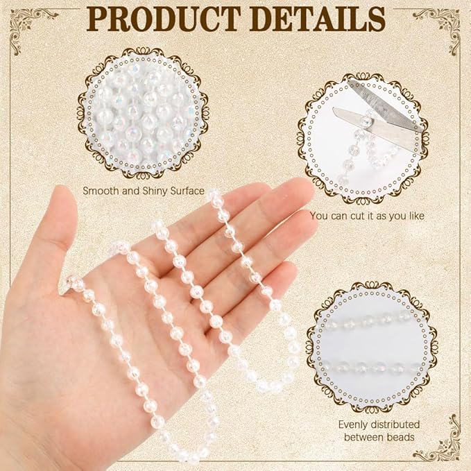 Pearl Beads Garland, 6mm String of Pearls, 82FT Pearl Garland for Christmas Tree, Christmas Faux Pearls Strand Roll for DIY Craft Xmas Wedding Party Supplies Flowers Decoration