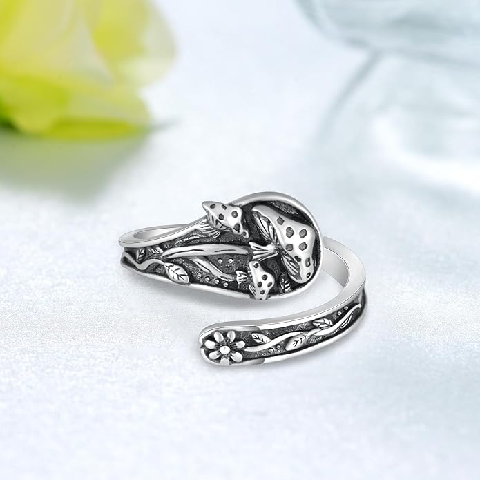 Spoon Rings for Women 925 Sterling Silver Mushroom/Phoenix/Snake/Cardinal/Octopus/Tree of Life/Sunflower/Highland Cow/Dragonfly/Dragon/Horse/Sea Turtle/Frog Rings