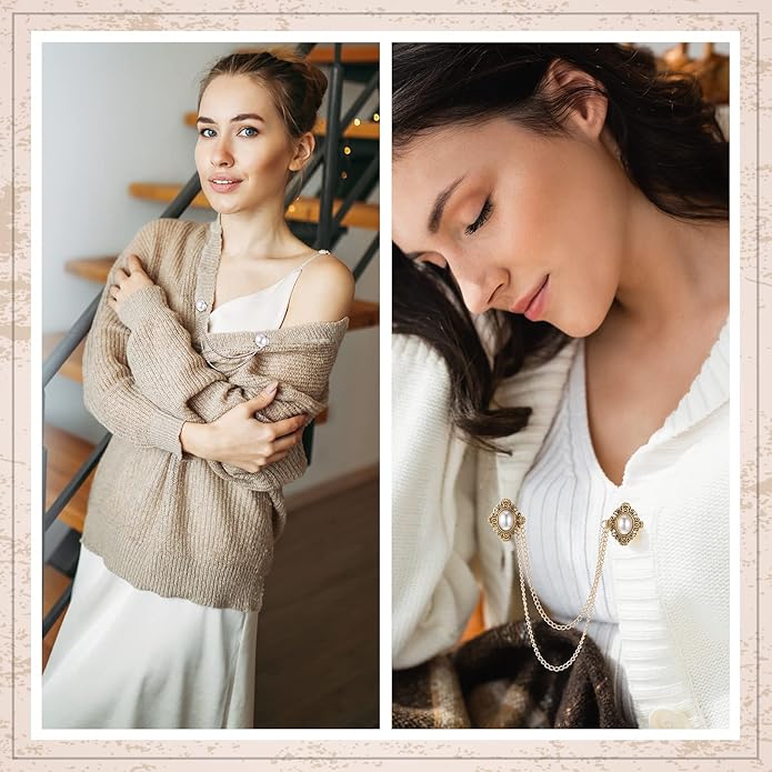 Vintage Sweater Shawl Chain Clips 4 Pcs Antique Cardigan Collar Holders Decorations Cardigan Clip Collar Pins Dress Sweater Collar Brooch for Women Girls Christmas Halloween