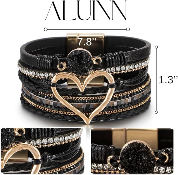 Aluinn Leather Wrap Bracelets For Women Boh Multi-Layer Elegance Bracelet Boho Bangle Western Cuff Bracelet Jewelry for Women