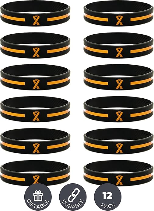 Inkstone Awareness Ribbon Silicone Bracelets (12-pack) - Wholesale Pack of 1 Dozen Unisex Wristbands for Men Women - Cancer Survivor Hospital Gifts Party Favors Giveaways Goodie Bag Items