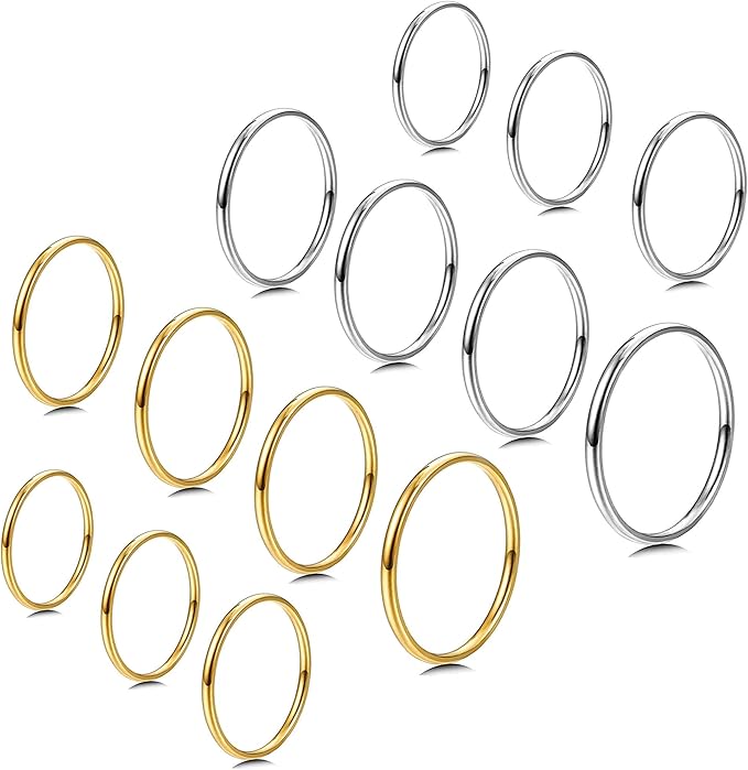 MILACOLATO 1mm Stainless Steel Stacking Rings for Women | Thin 14K Gold Plated Band Rings | Stackable Knuckle Rings Thumb Pinky Midi Rings | Comfort-Fit Size 3/4/5/6/7/8/9