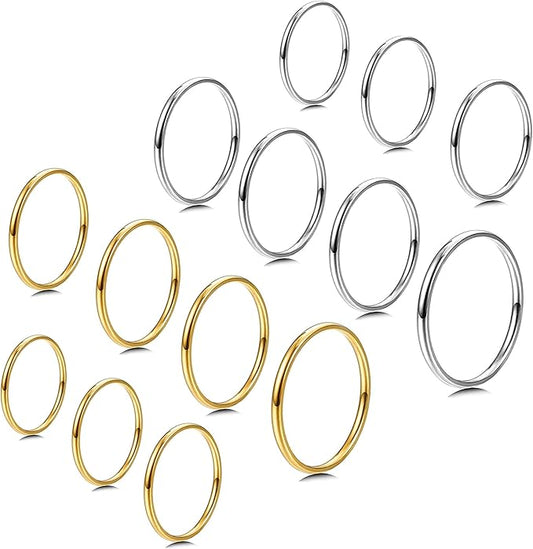 MILACOLATO 1mm Stainless Steel Stacking Rings for Women | Thin 14K Gold Plated Band Rings | Stackable Knuckle Rings Thumb Pinky Midi Rings | Comfort-Fit Size 3/4/5/6/7/8/9