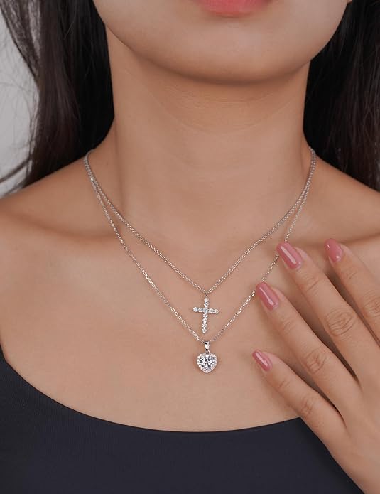 IMOLOVE Moissanite Solitaire Pendant Necklaces for Women Sterling Silver with 18K White Gold Plated 1-3 Carat D Color VVS1 Clarity Mossanite Jewelry for Women